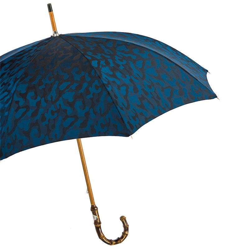 Navy Blue Camouflage Umbrella with Bamboo Handle