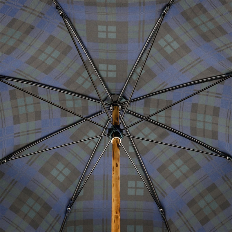 Blue Check Umbrella with Wooden Handle