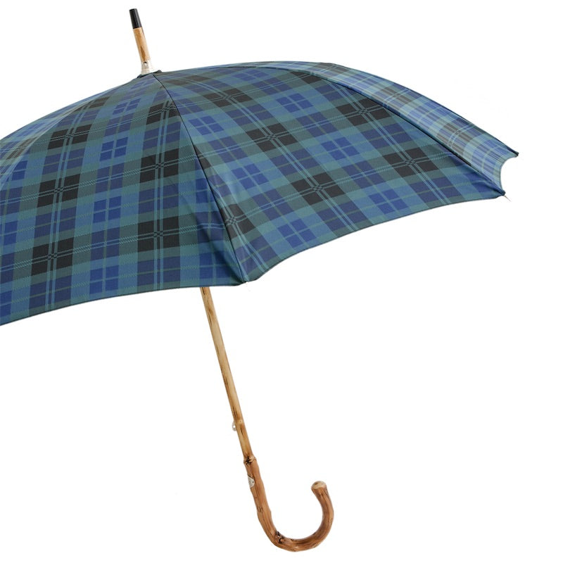 Blue Check Umbrella with Wooden Handle