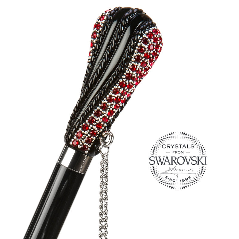 Black Swarovski® Umbrella with Red Interior, Double Cloth