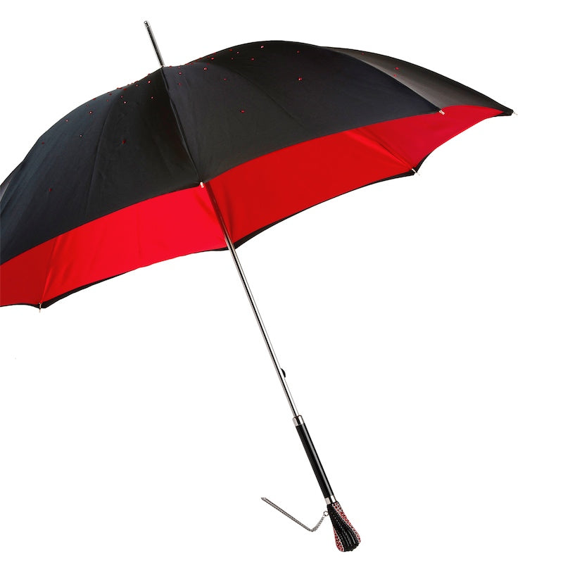 Black Swarovski® Umbrella with Red Interior, Double Cloth