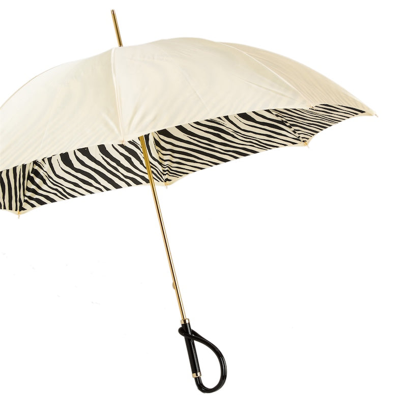 Ivory Umbrella with Zebrine Interior, Double Cloth