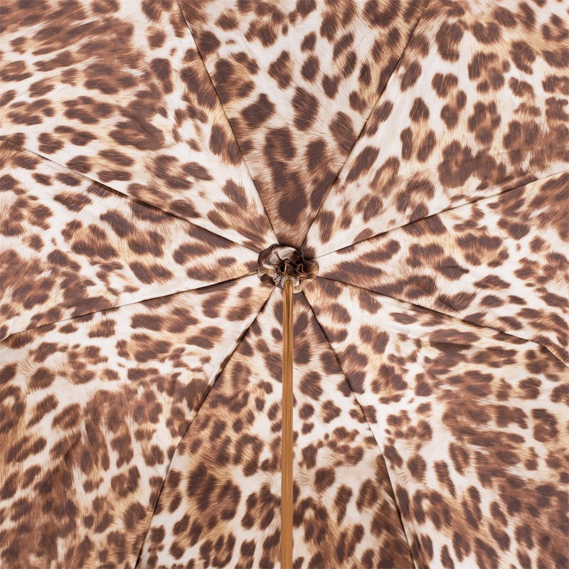 Leopard Print Umbrella with Ruched Leather Handle