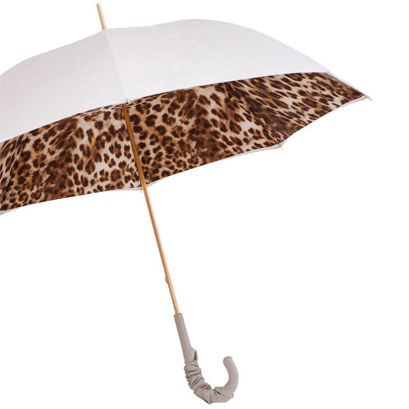 Leopard Print Umbrella with Ruched Leather Handle