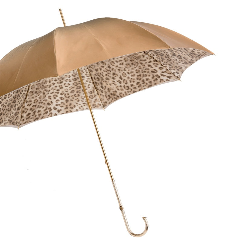 Snake Print Umbrella with Ruched Leather Handle