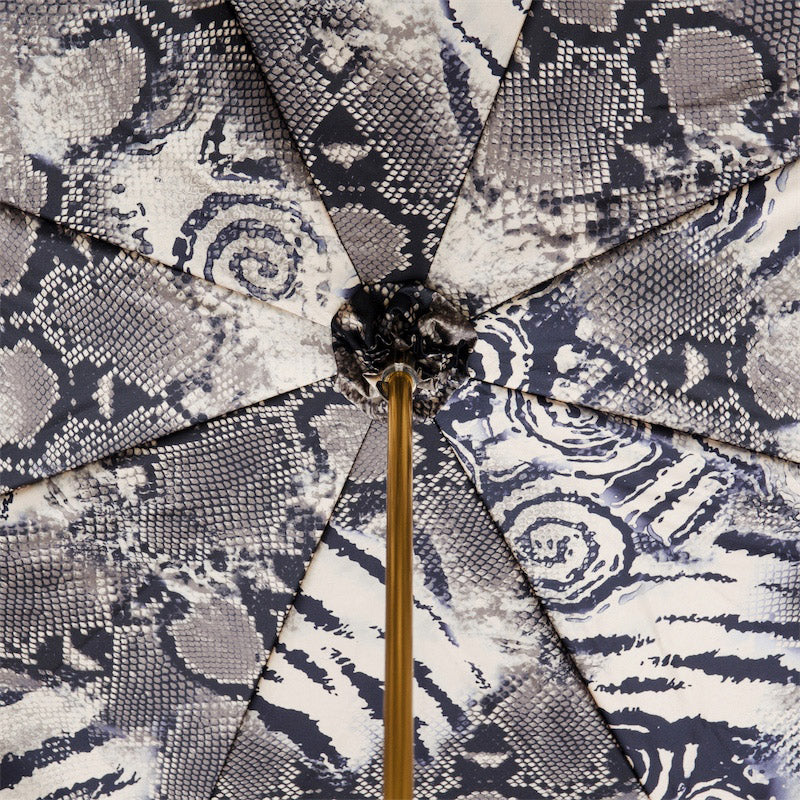 Snake Print Umbrella with Ruched Leather Handle