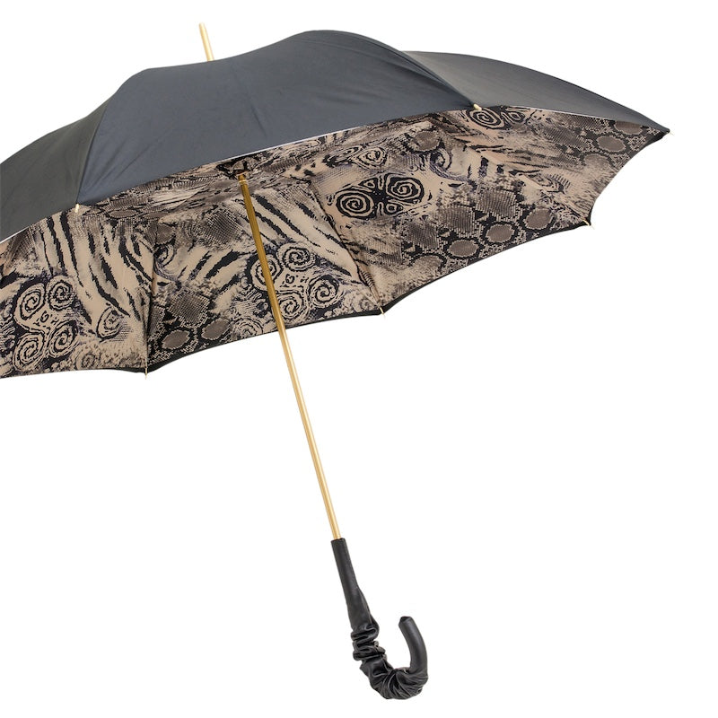 Snake Print Umbrella with Ruched Leather Handle