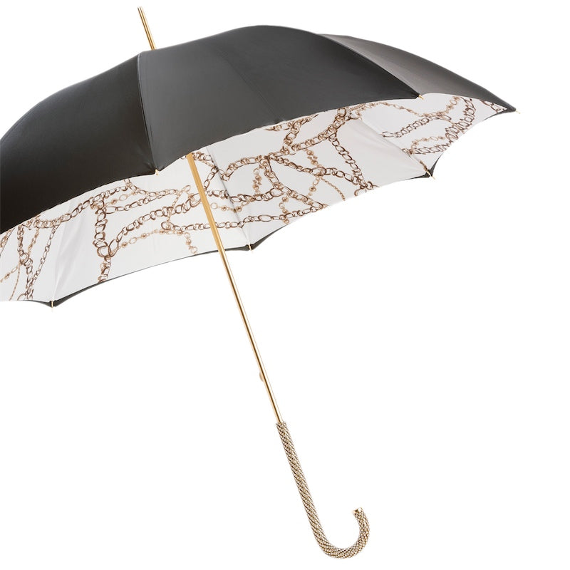 Black Umbrella with Chains Printed Interior