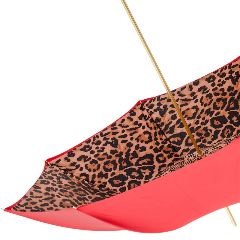 Red Leopard Print Umbrella, Double Cloth