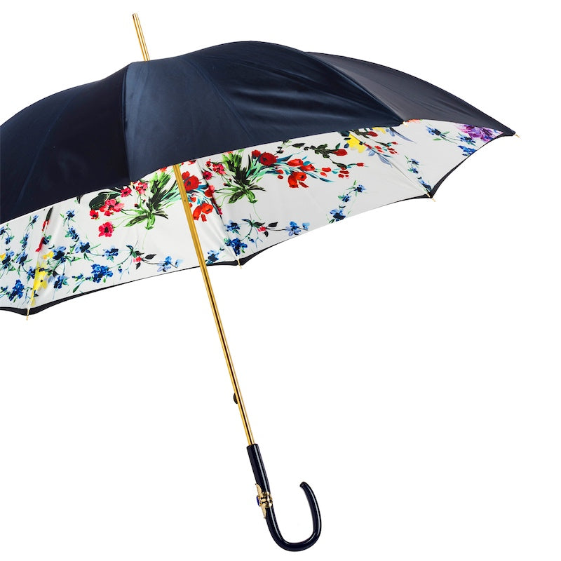 Navy Umbrella with Flowers