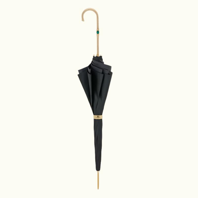 Black Umbrella with Peacock Interior, Double Cloth