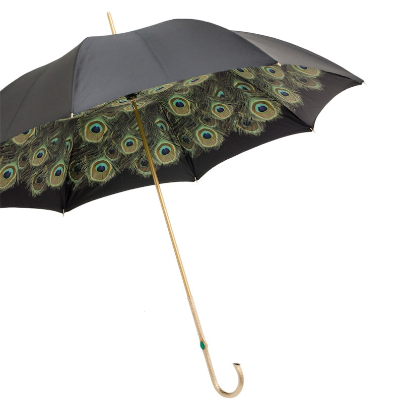 Black Umbrella with Peacock Interior, Double Cloth