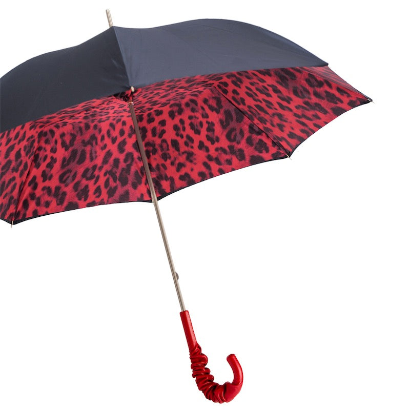 Red Leopard Print Umbrella, Double Cloth