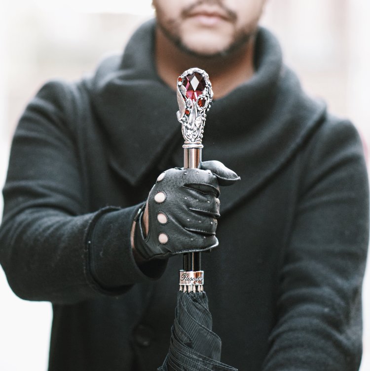 Black Mens Umbrella with Luxury Red Gem Handle