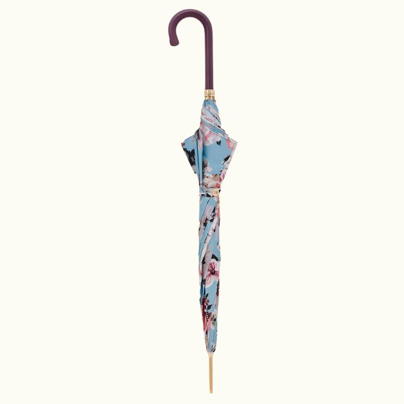 Flowered Umbrella with Burgundy Leather Handle