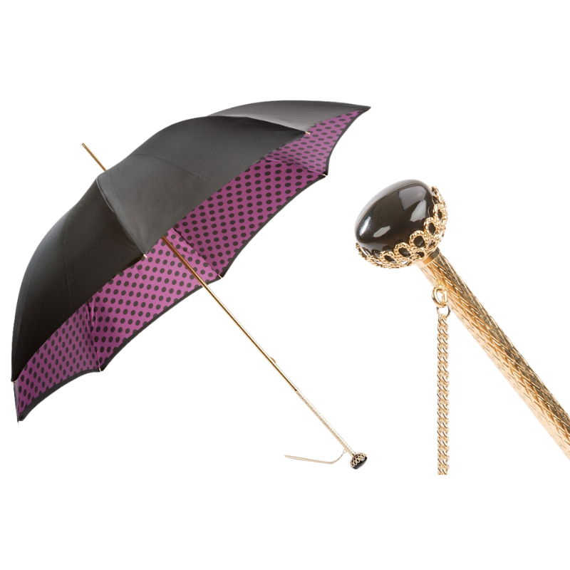 Black Umbrella with Purple Dots Interior, Double Cloth