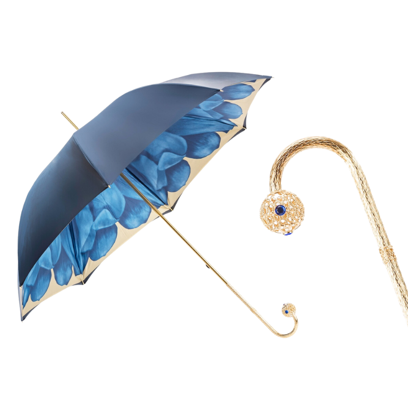 Luxury Blue Dahlia Umbrella, Double Cloth