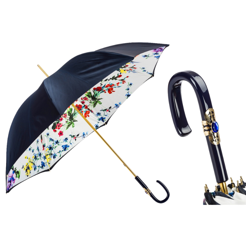 Navy Umbrella with Flowers