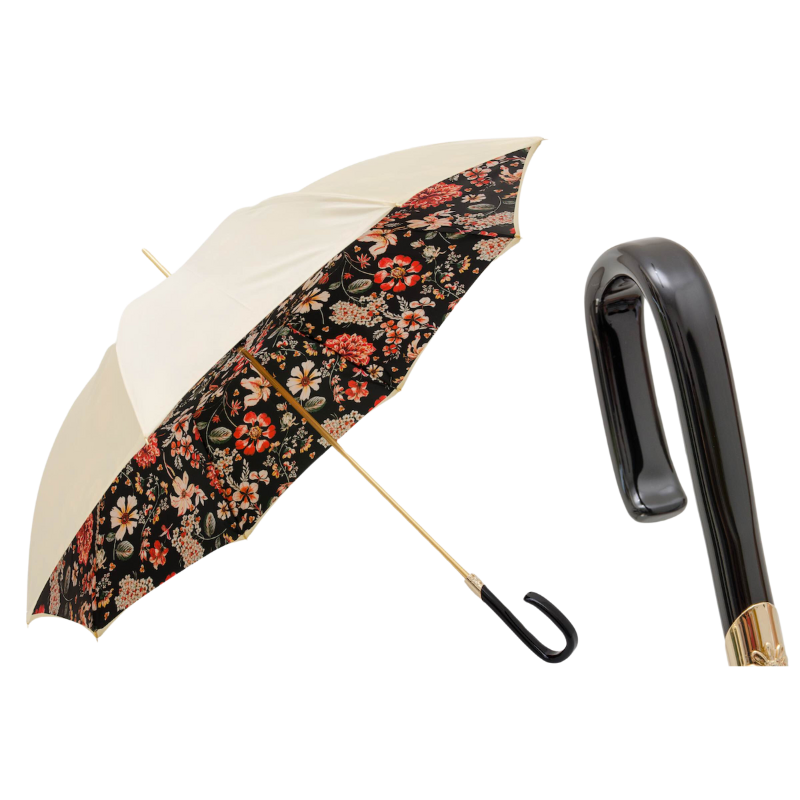 Creamy Flowered Umbrella, Double Cloth