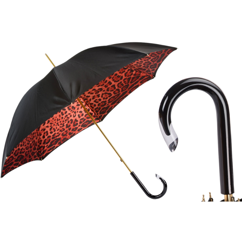 Red Leopard Print Umbrella, Double Cloth