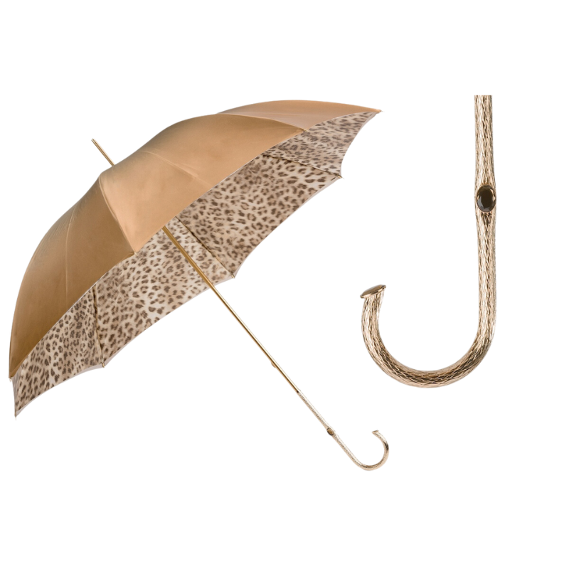 Snake Print Umbrella with Ruched Leather Handle