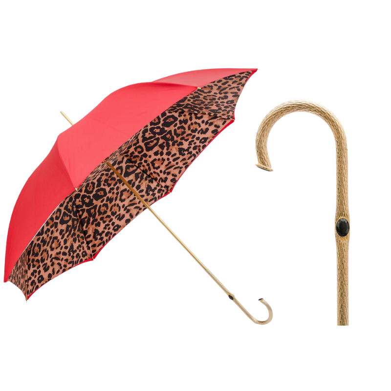 Red Leopard Print Umbrella, Double Cloth