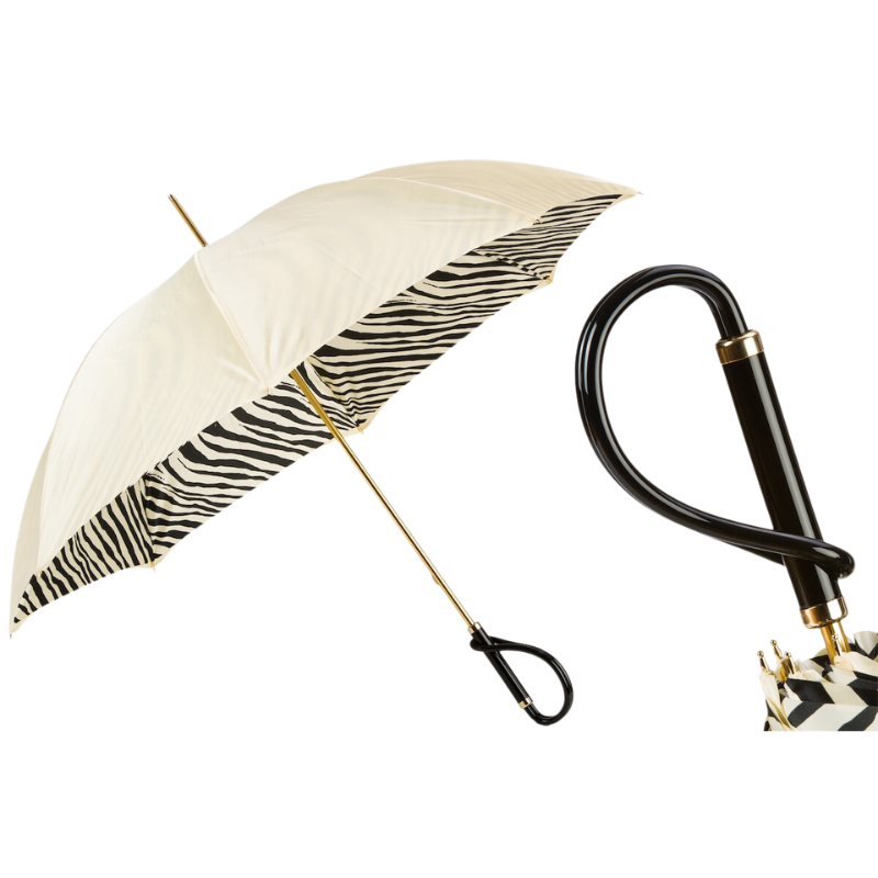 Ivory Umbrella with Zebrine Interior, Double Cloth