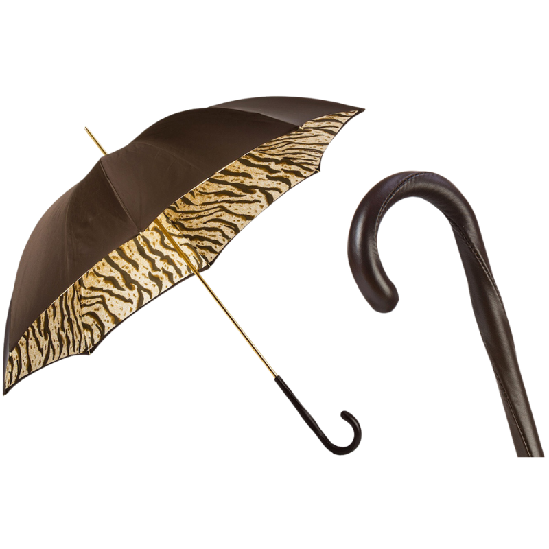 Brown Umbrella with Tiger-Striped Interior, Double Cloth