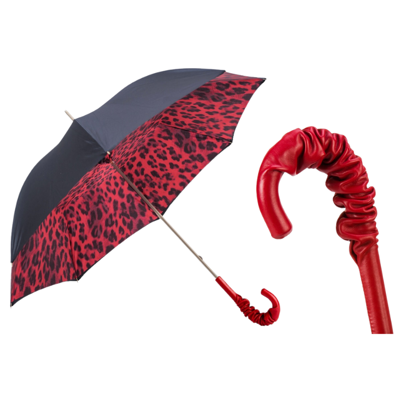 Red Leopard Print Umbrella, Double Cloth