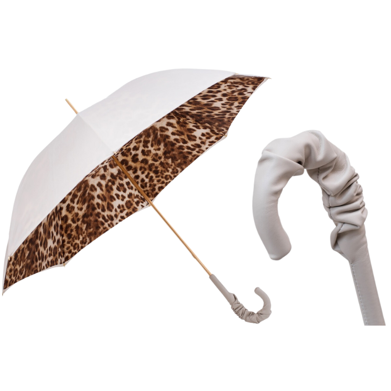 Leopard Print Umbrella with Ruched Leather Handle