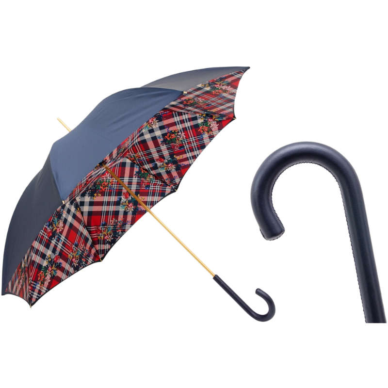 Classic Navy Umbrella with Stripes and Flowers