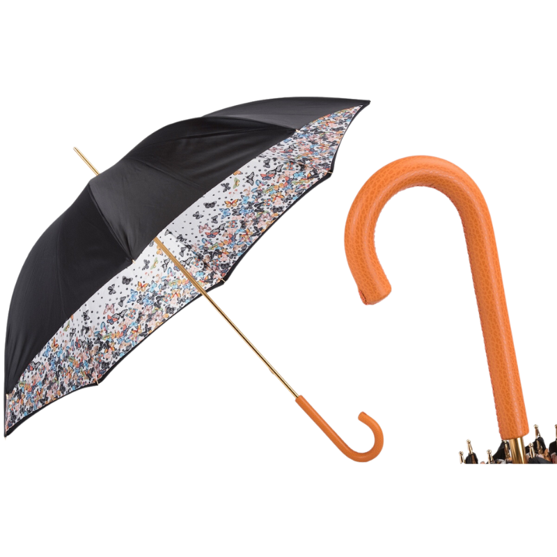 Butterfly Umbrella with Orange Leather Handle