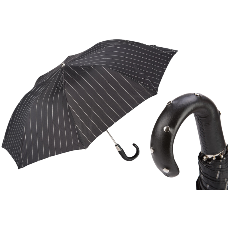 Folding Umbrella with Studs Leather Handle