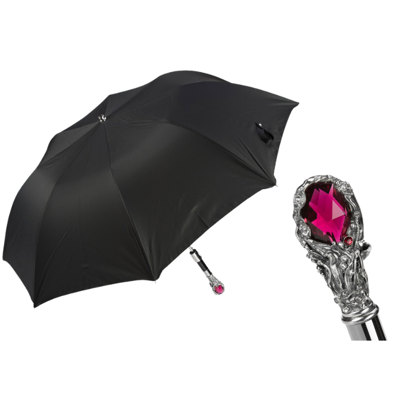 Ruby Luxury Folding Umbrella, Red Gem Handle