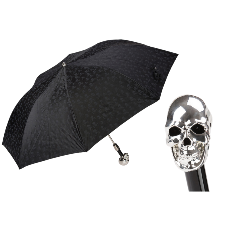 Skulls Print Silver Skull Folding Umbrella