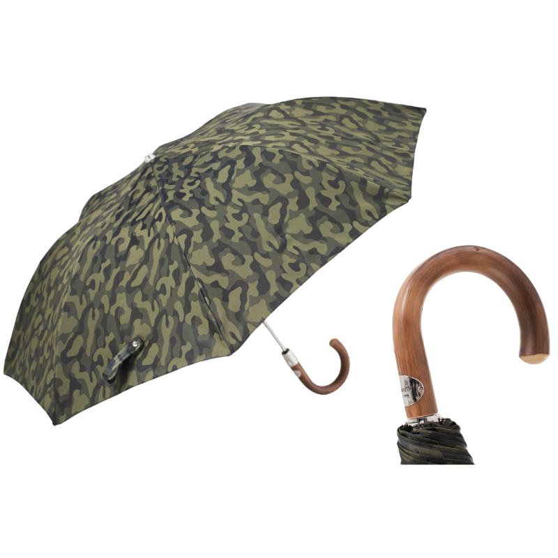 Camouflage Folding Umbrella, Wooden Handle