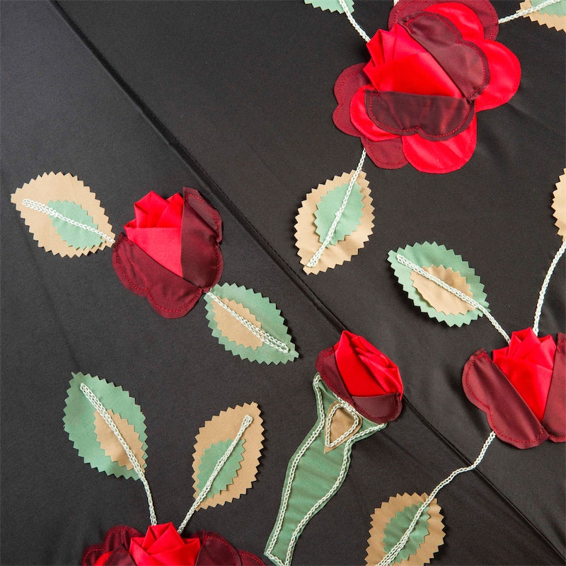 Spanish-Feel Umbrella with Red Roses Applications, Double Cloth