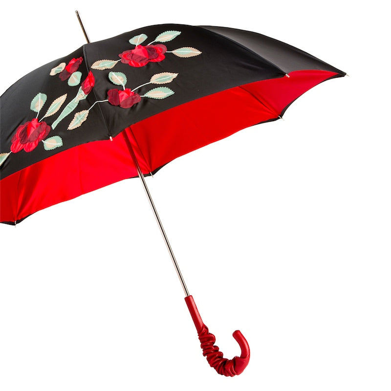 Spanish-Feel Umbrella with Red Roses Applications, Double Cloth