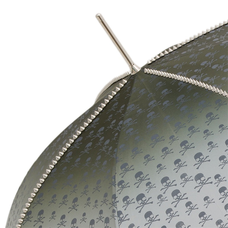 Studded Grey Umbrella with Skulls Print