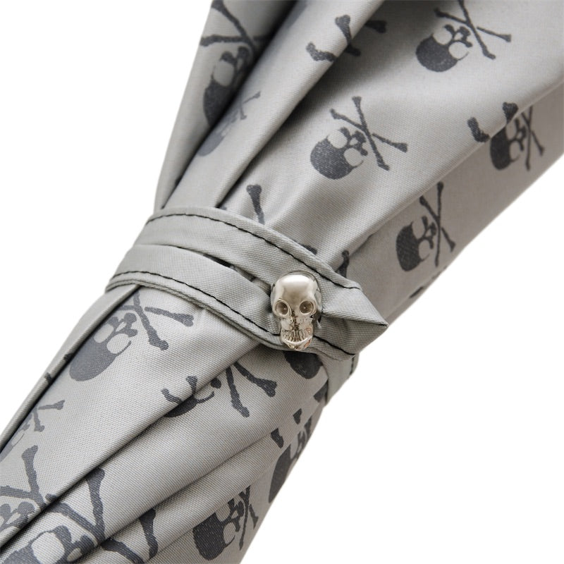 Studded Grey Umbrella with Skulls Print