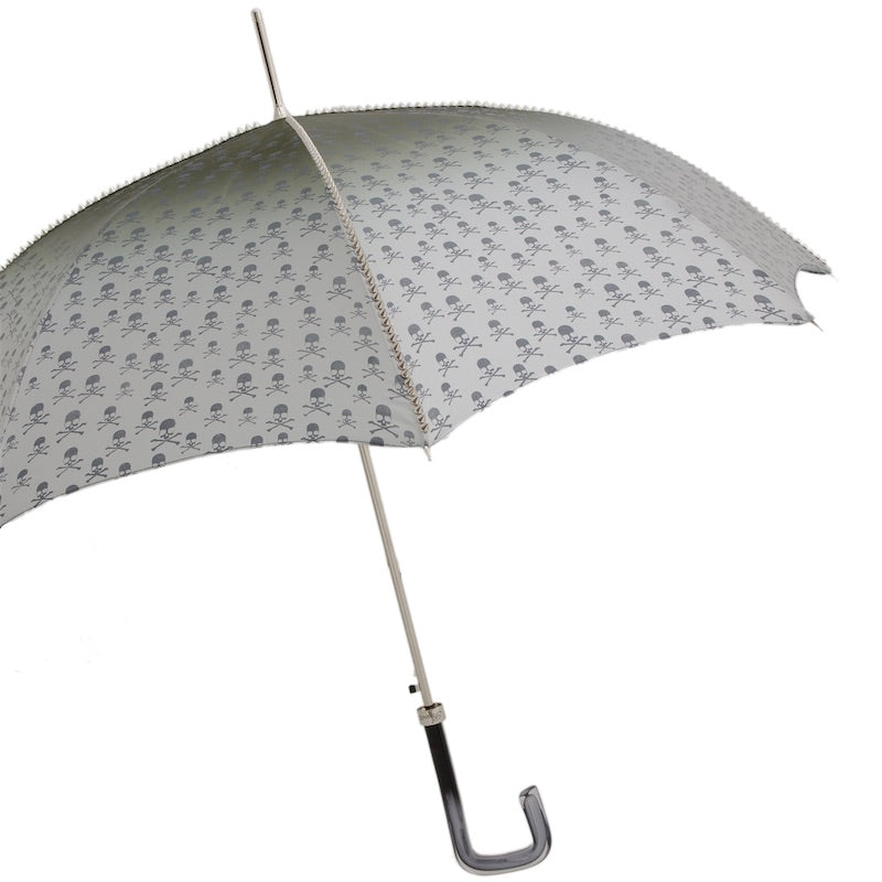 Studded Grey Umbrella with Skulls Print