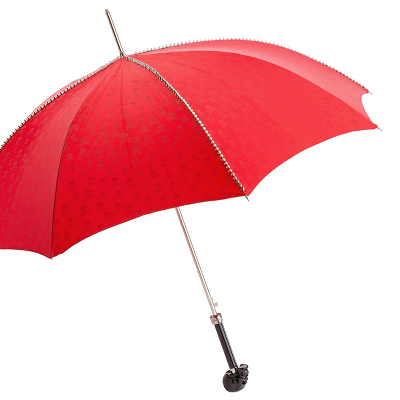 Red Umbrella with Studs and Black Skull Handle