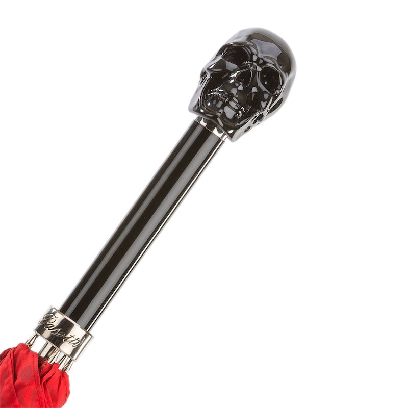 Red Umbrella with Studs and Black Skull Handle