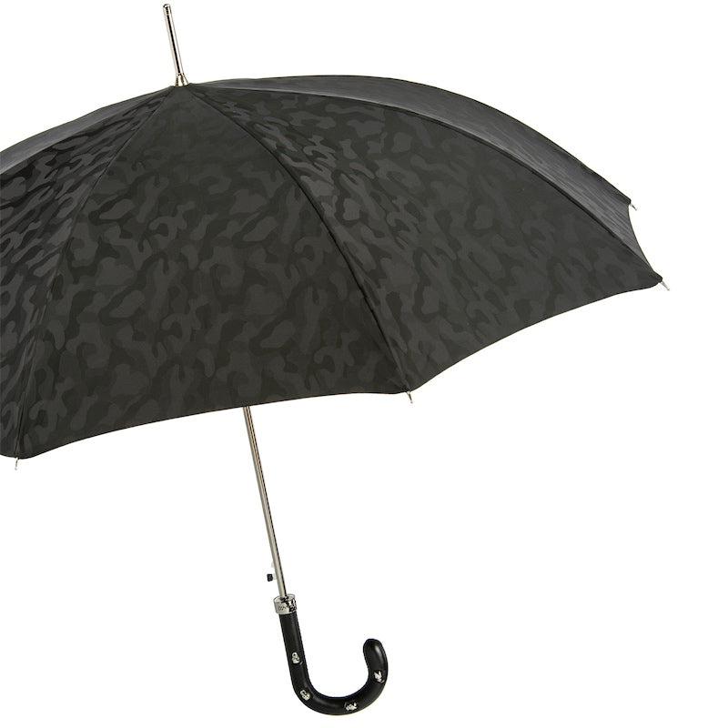 Black Camouflage Umbrella, Leather Handle with Skulls