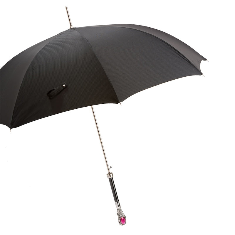 Black Mens Umbrella with Luxury Red Gem Handle