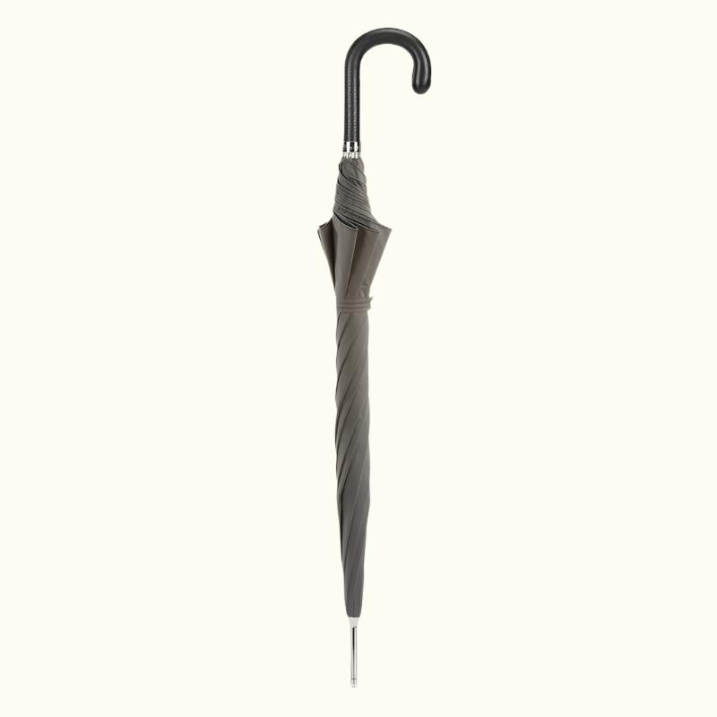 Elegant Grey Umbrella, Leather Handle