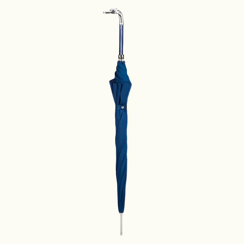 Blue Umbrella, Silver Greyhound Handle