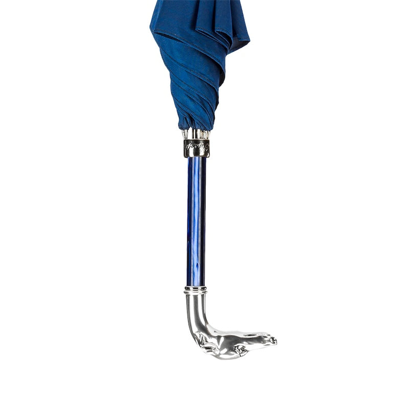 Blue Umbrella, Silver Greyhound Handle