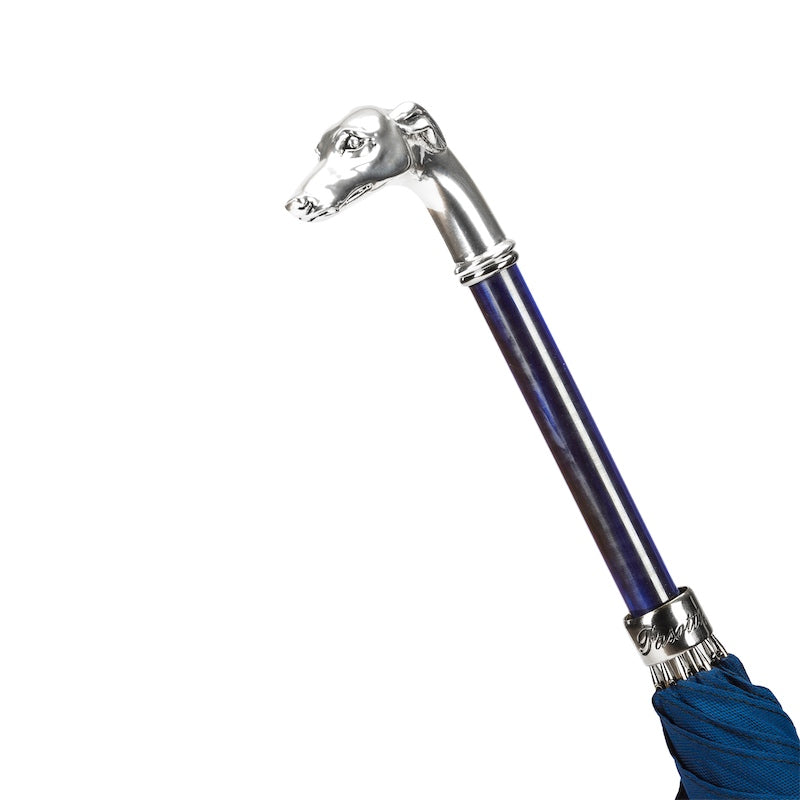 Blue Umbrella, Silver Greyhound Handle