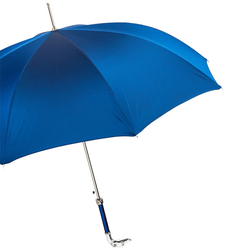 Blue Umbrella, Silver Greyhound Handle